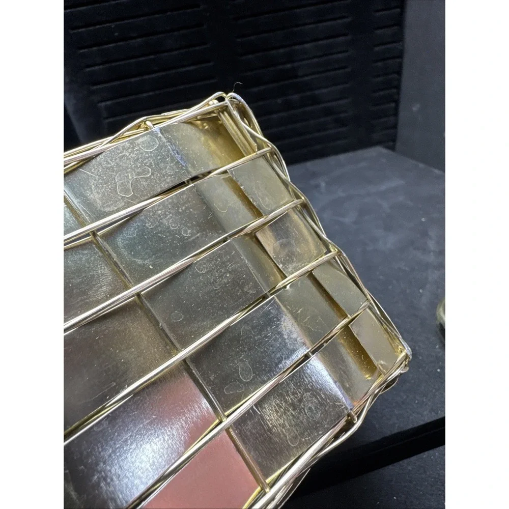 Vintage Brass Woven Basket,  Bread Basket, Gold‎ Metal Basket, MCM Art Style